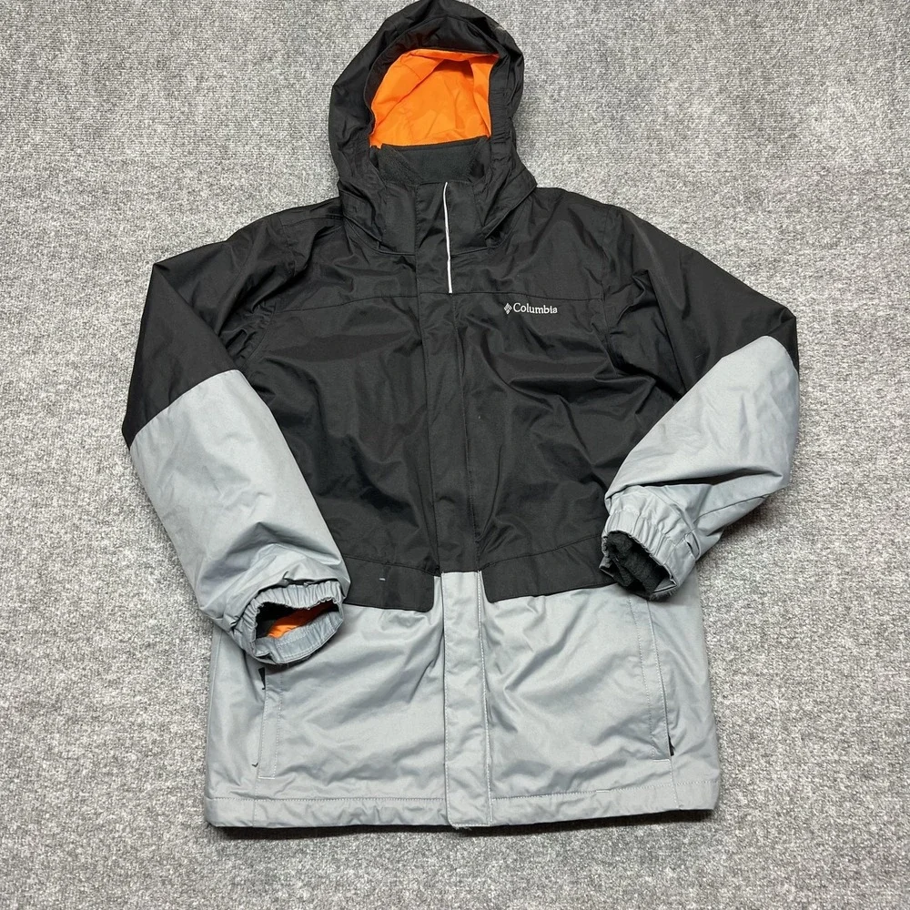Columbia Jacket Youth Large 14/16 Black Gray Interchange Omni-Heat Hooded Winter